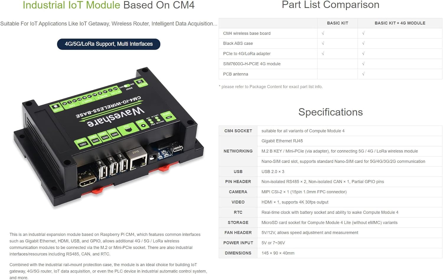 Waveshare Modulo Espansione Wireless IoT per Raspberry Pi CM4 - immagine 3