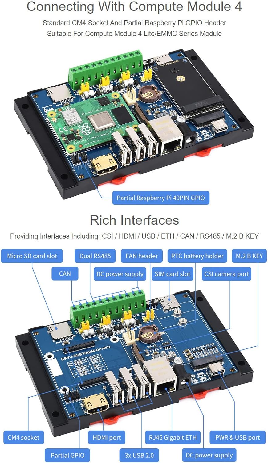Waveshare Modulo Espansione Wireless IoT per Raspberry Pi CM4 - immagine 4
