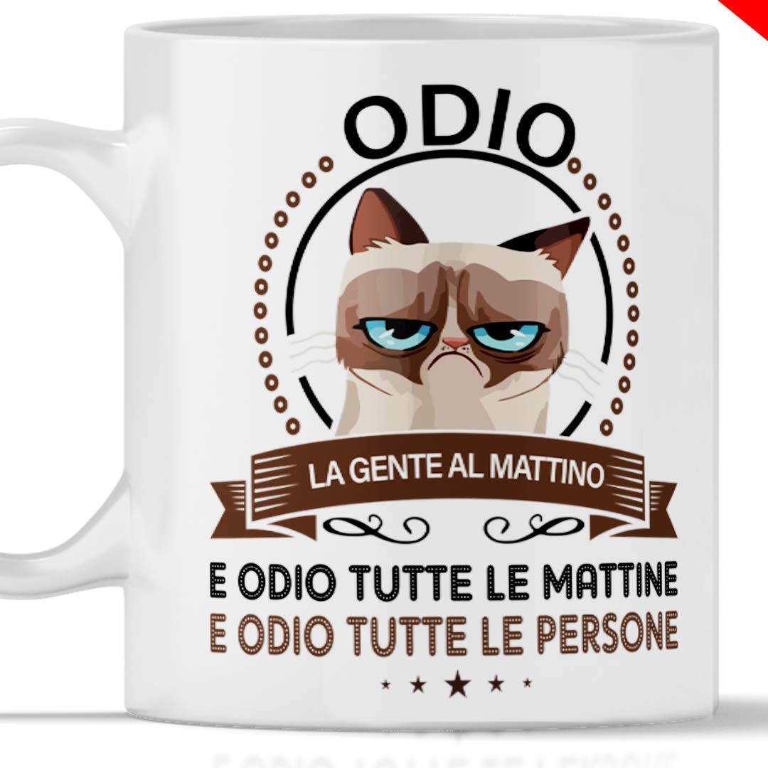 Tazza Divertente GATTO - Odio la Gente al Mattino 350ml
