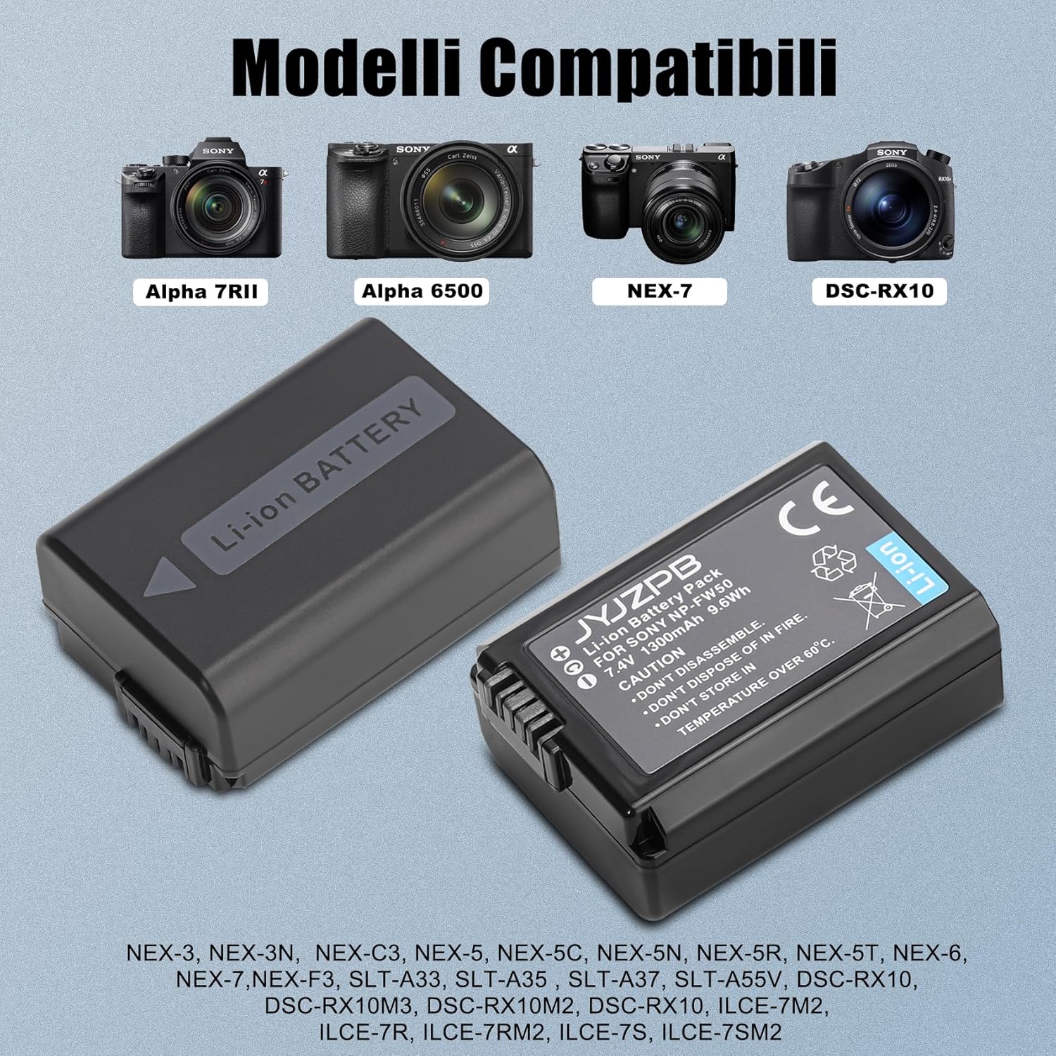 Jyjzpb NP-FW50 Batteria e Caricabatteria per Sony ZV-E10 - immagine 2