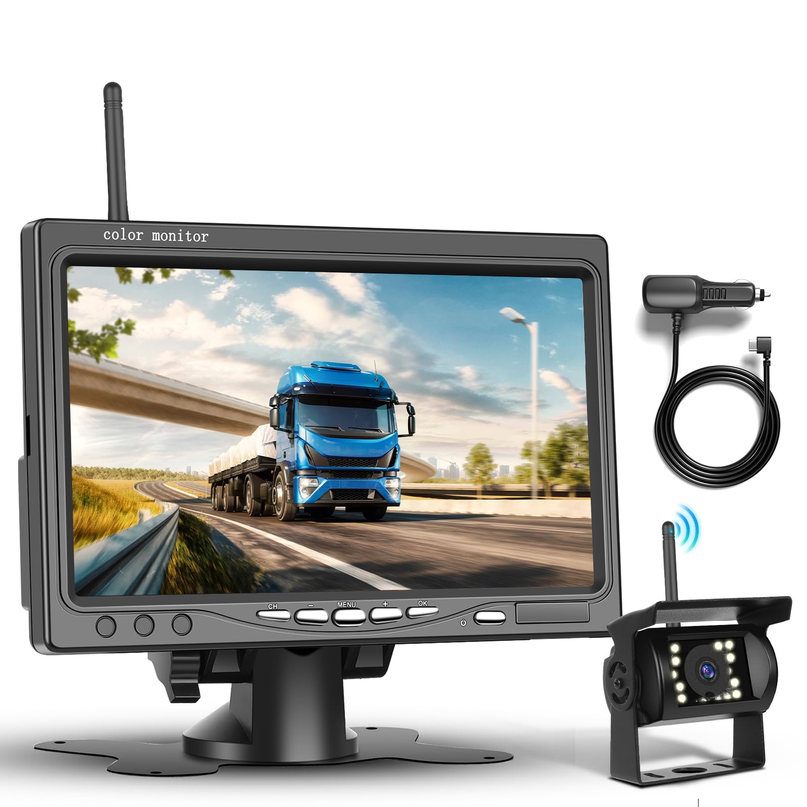 Kit telecamera posteriore senza fili da 7 pollici Monitor 1080P HD, Podofo telecamera di backup senza fili per auto rimorchio camper camion bus, linee guida fai da te, BSD, IP68 impermeabile