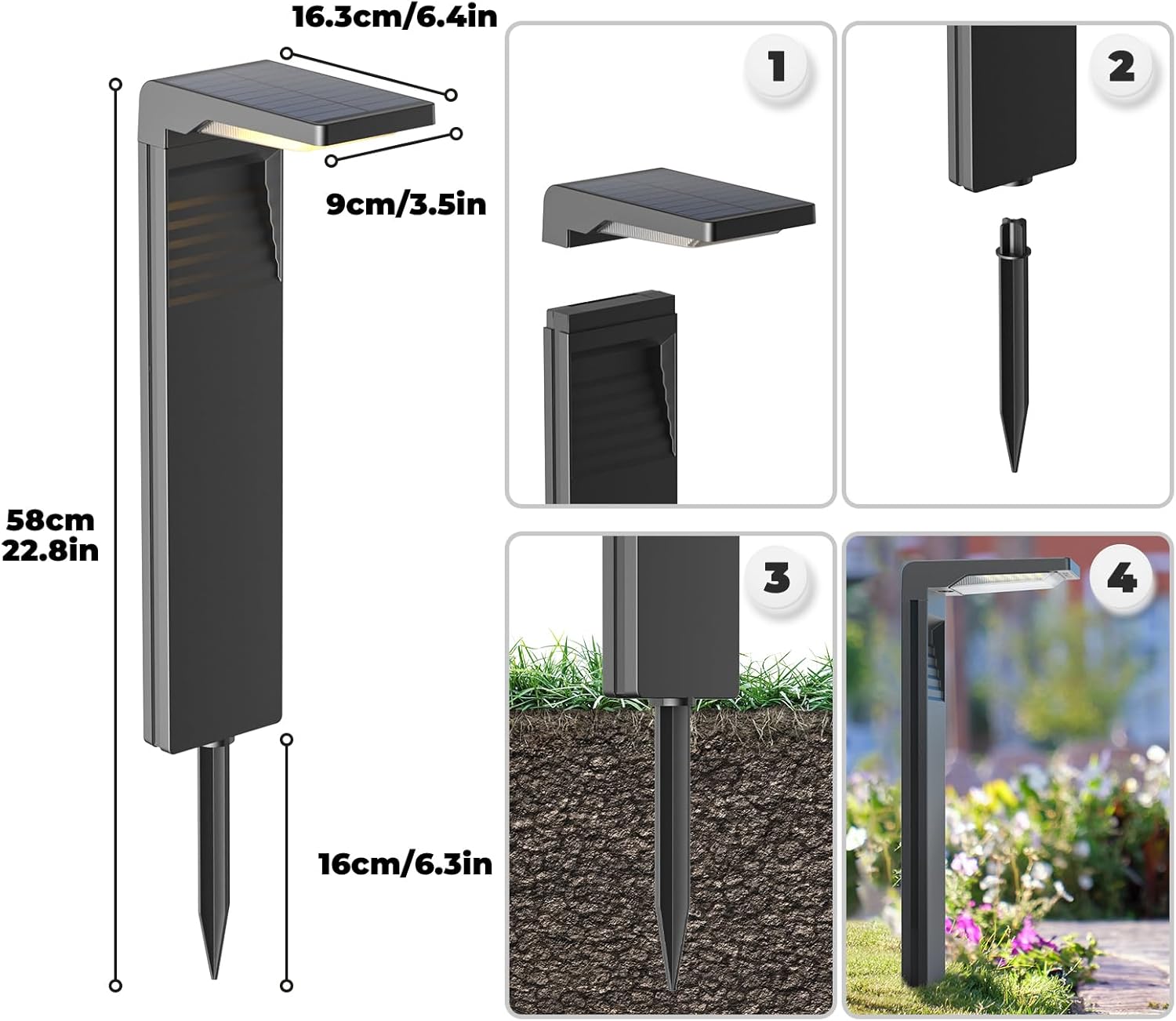 Ousfot Faretti Solari da Esterno 32 LED - 4 Pezzi - immagine 6