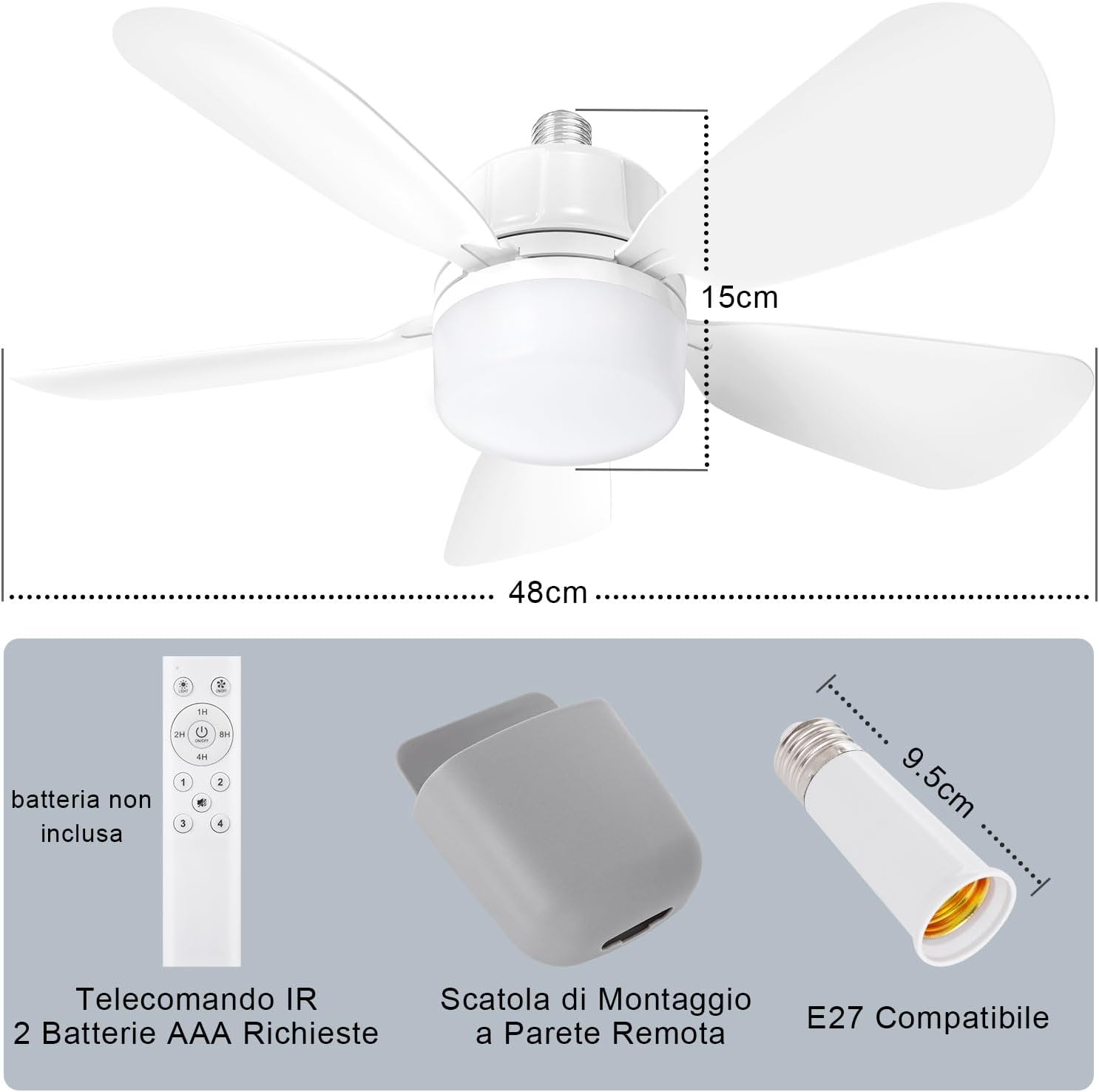 Gliztech Ventilatore a Presa E27 con Luci e Telecomando 50CM - immagine 3