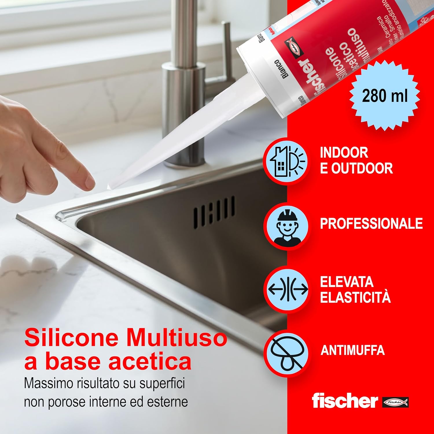 Fischer Silicone Acetico Multiuso Nero SAM 280 ml - immagine 2