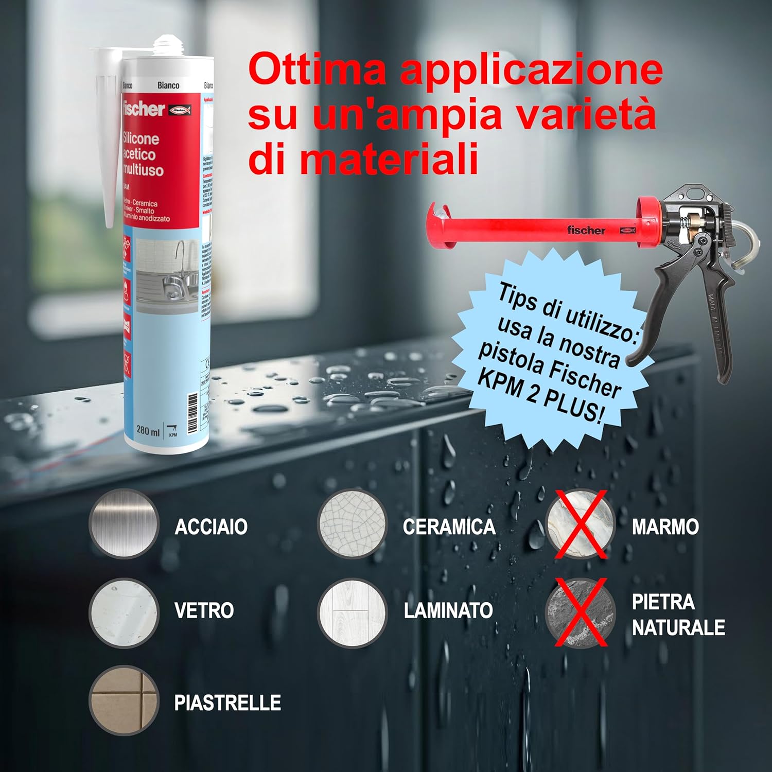 Fischer Silicone Acetico Multiuso Nero SAM 280 ml - immagine 4