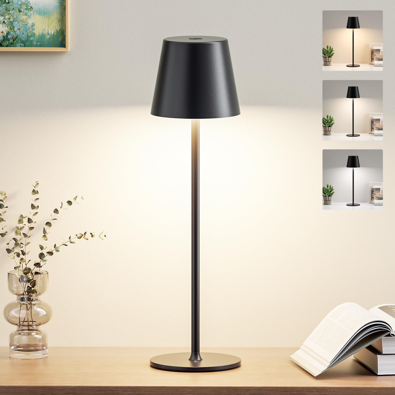 Lampada da Tavolo Senza Fili LED Dimmerabile, Nero