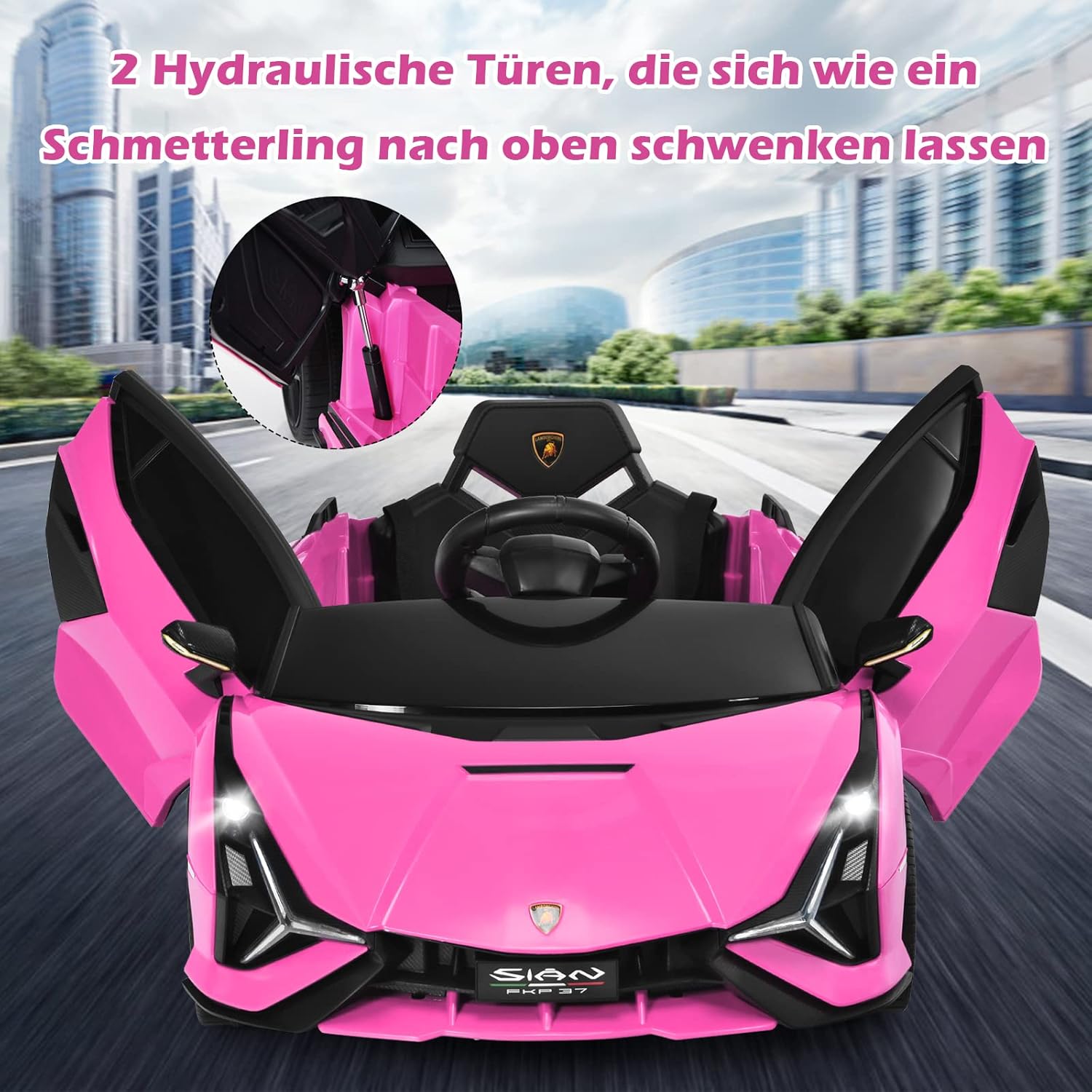 Goplus Auto Elettrica Lamborghini per Bambini, Rosa - immagine 3