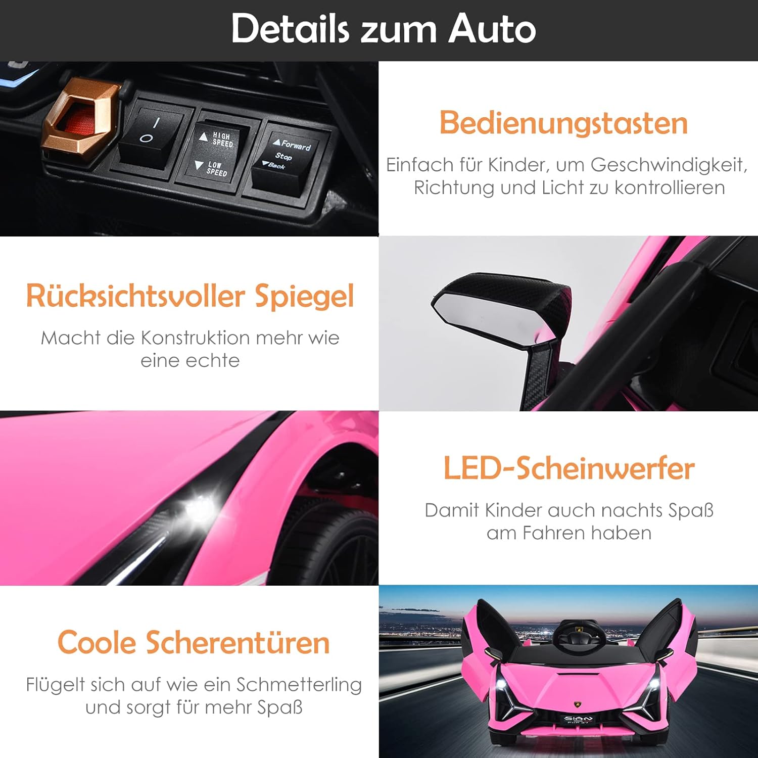 Goplus Auto Elettrica Lamborghini per Bambini, Rosa - immagine 4