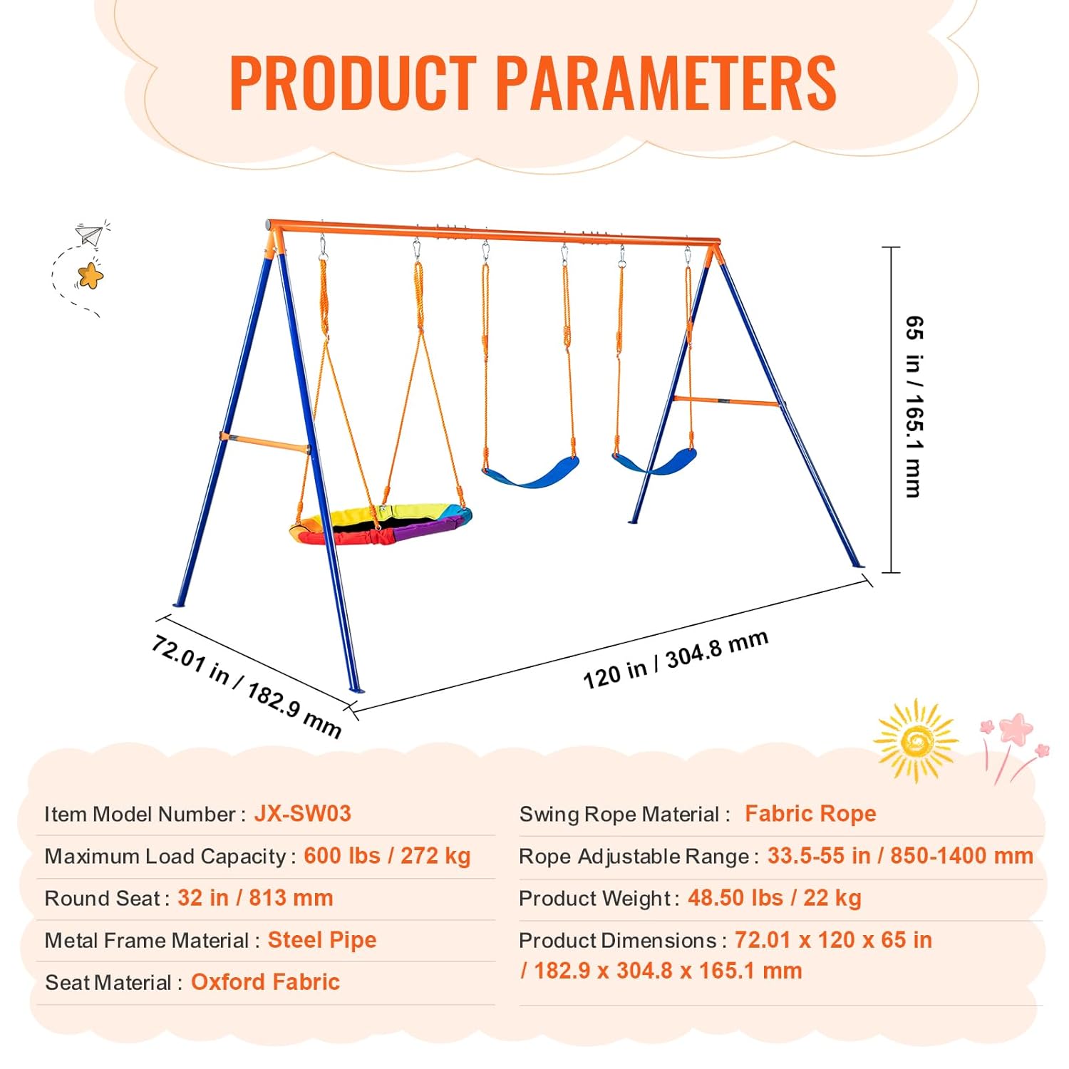 VEVOR Bambini, Multicolore, altalena da esterno 22 kg - immagine 7