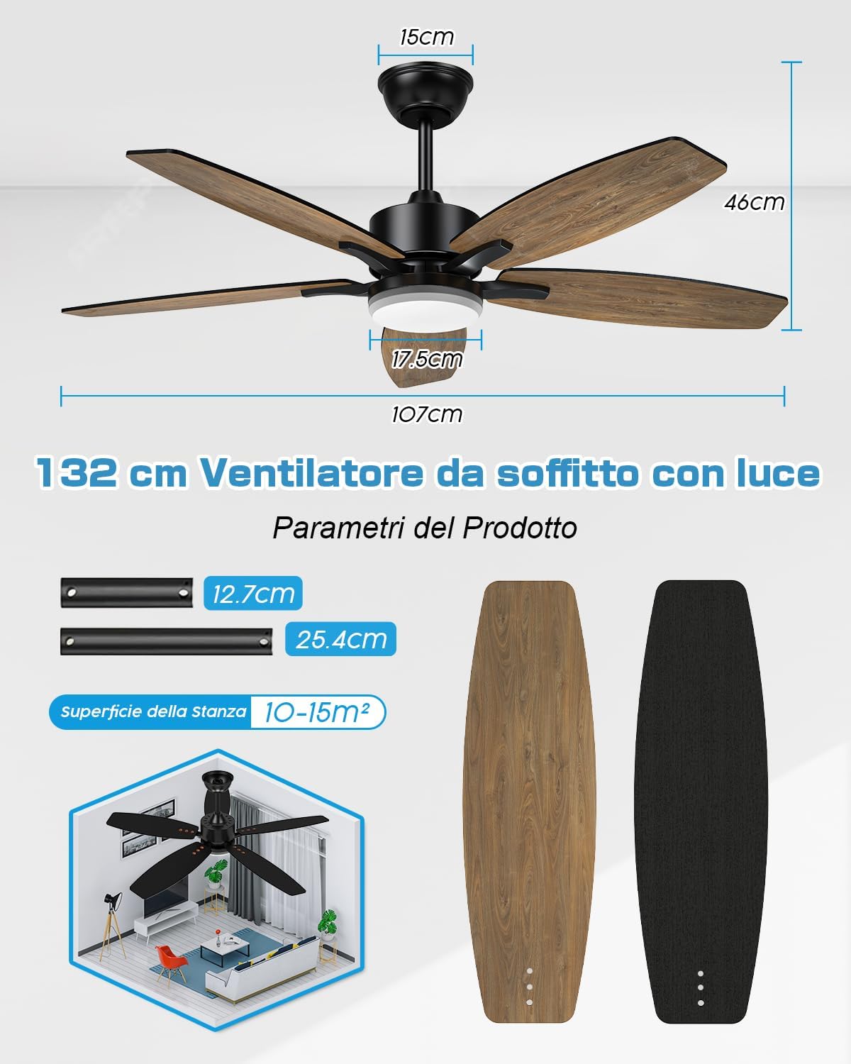 Airwit Ventilatore da Soffitto con Luce 106cm - immagine 6