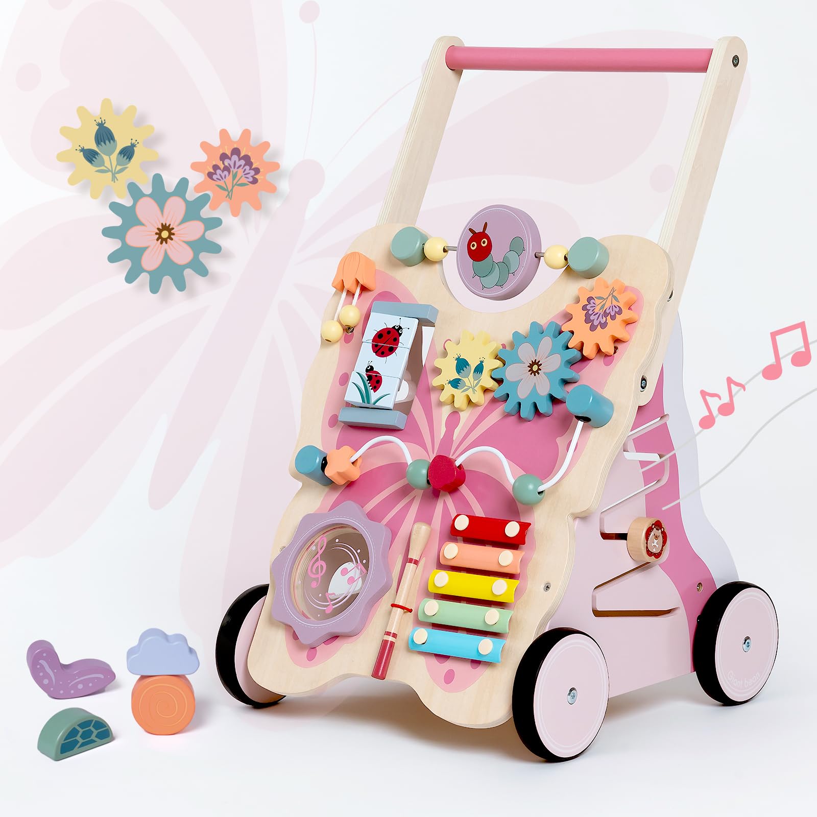 Wooden Push and Pull Learning Walker - Butterfly Activity