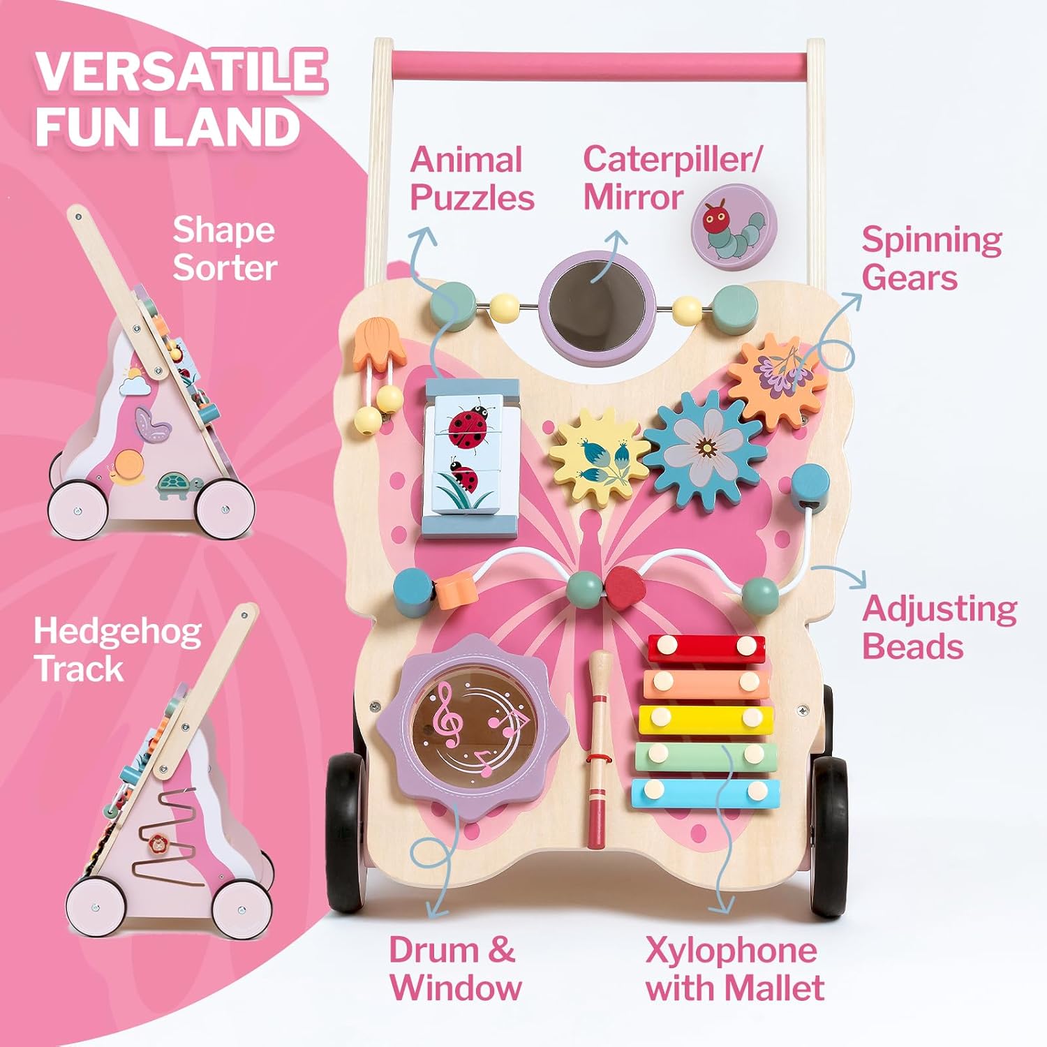 Wooden Push and Pull Learning Walker - Butterfly Activity - immagine 3