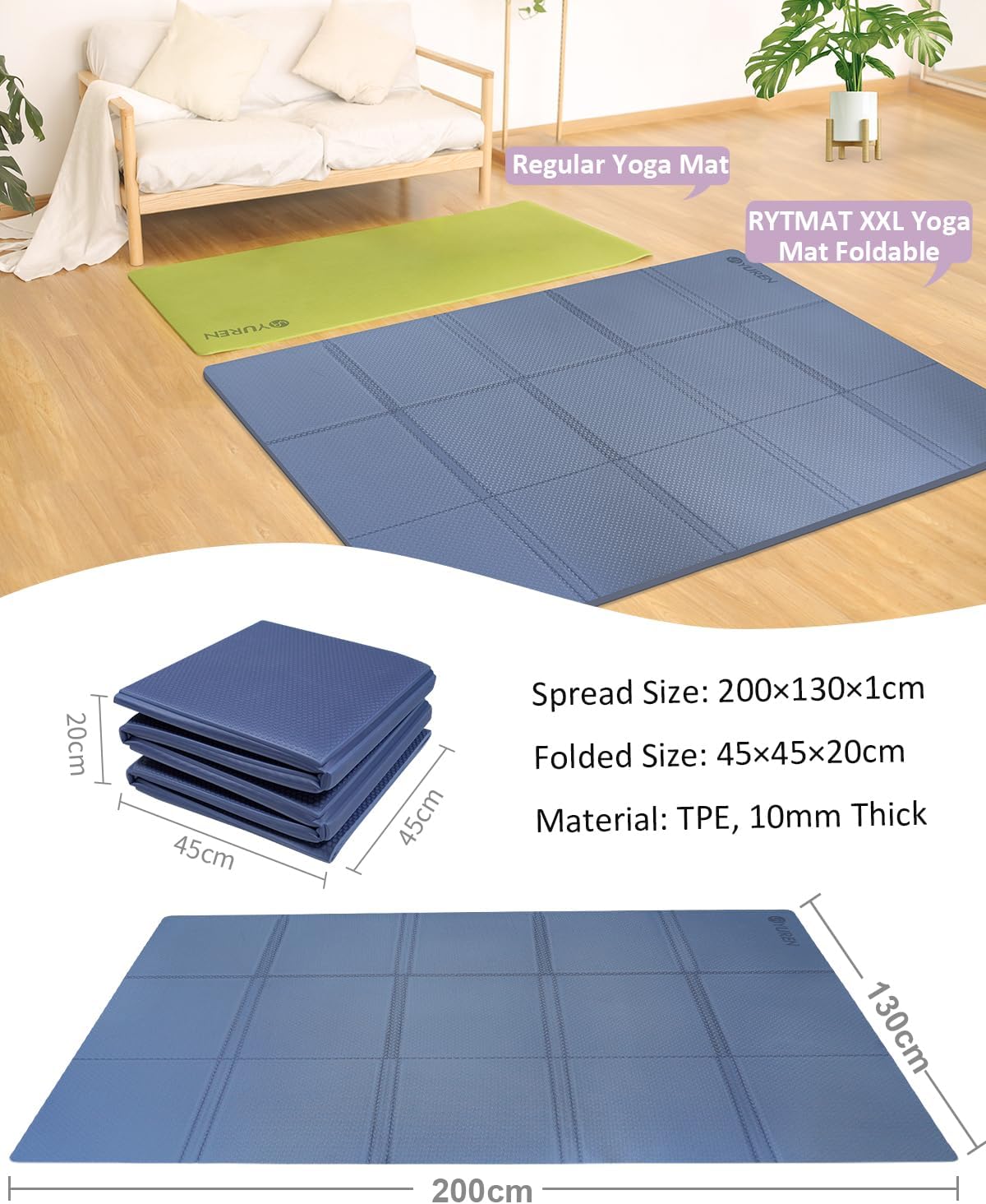 Rytmat Tappetino Yoga Pieghevole TPE 200x130cm - immagine 3