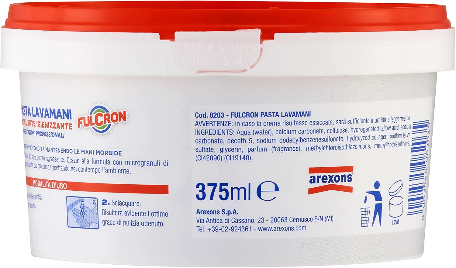 FULCRON 8203 Pasta 375 ml, Lavamani emolliente e igienizzante, Potere ...