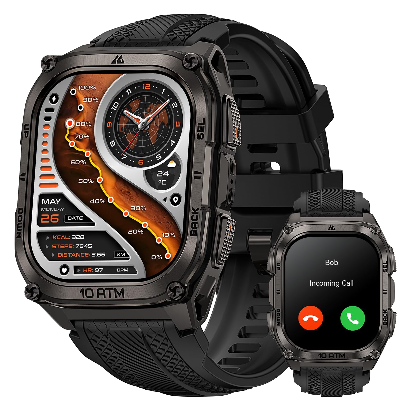 KOSPET Tank M4 - Smartwatch Uomo Acciaio Inox AMOLED Nero