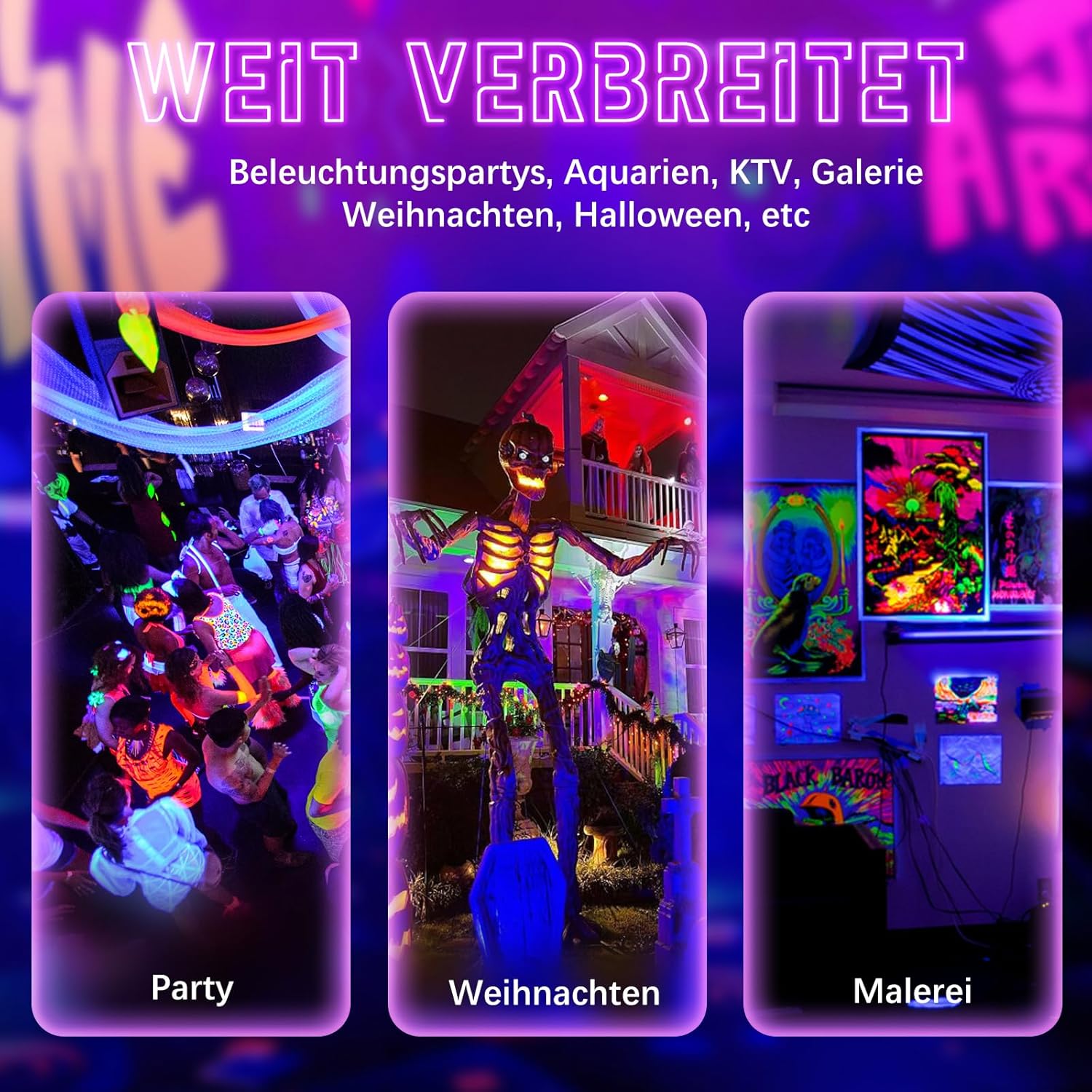 GKT 2 Pezzi 100W LED Luce Nera UV IP66 Impermeabile - immagine 7