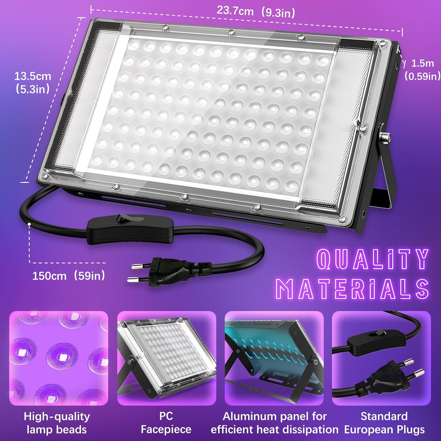 GKT 2 Pezzi 100W LED Luce Nera UV IP66 Impermeabile - immagine 8