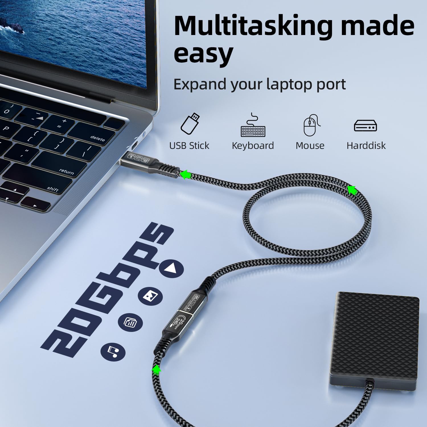 Cakoble Cavo Prolunga USB-C 3 Metri 240W 4K@60Hz - immagine 3