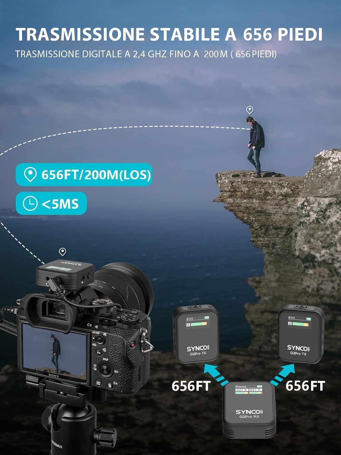 Synco G2(A2) Pro - Microfono Lavalier Wireless 2.4G Dual - immagine 2