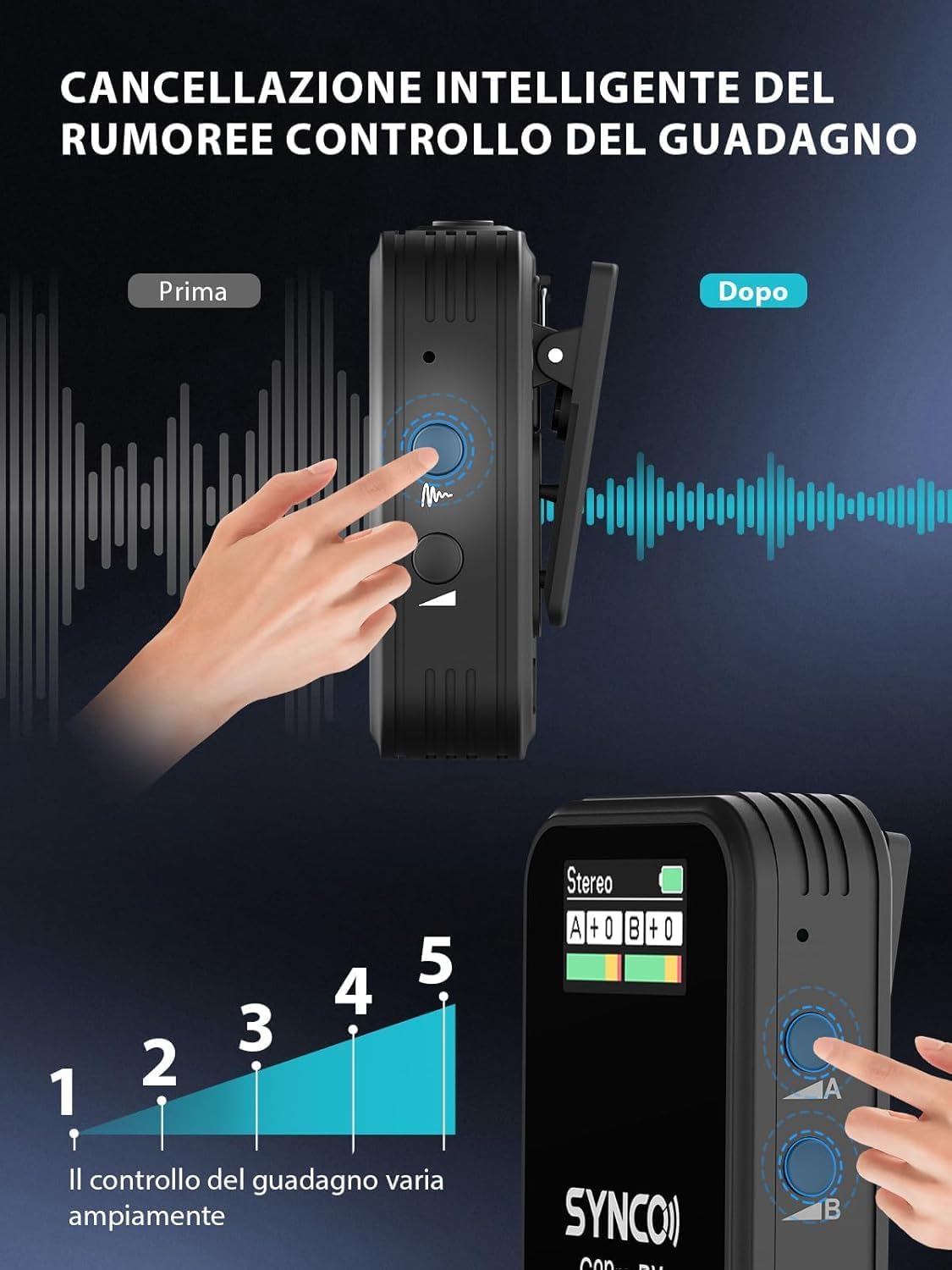 Synco G2(A2) Pro - Microfono Lavalier Wireless 2.4G Dual - immagine 4