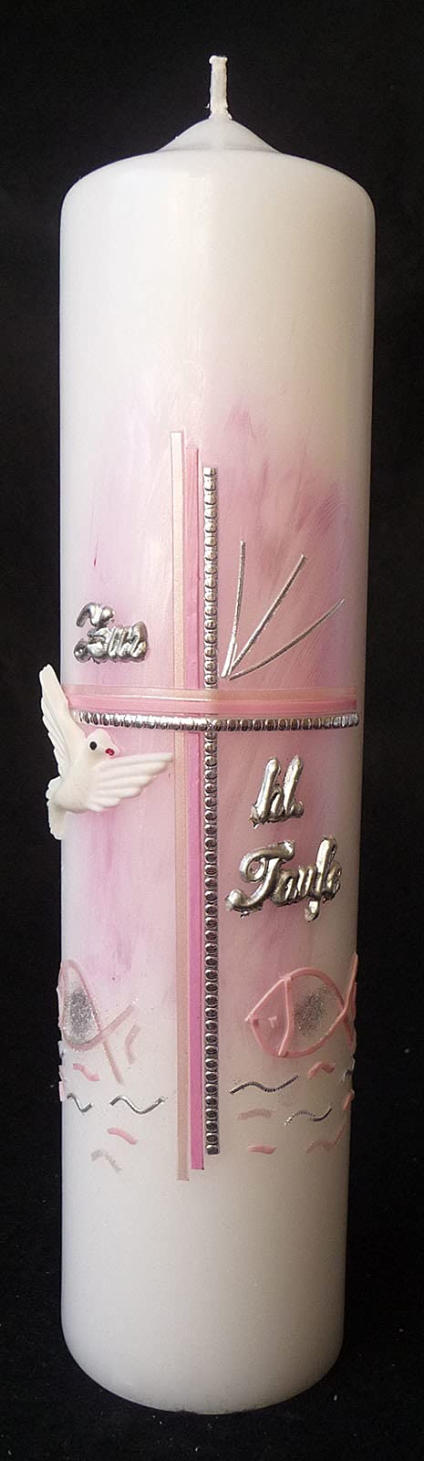 Candela per battesimo rosa 250/60