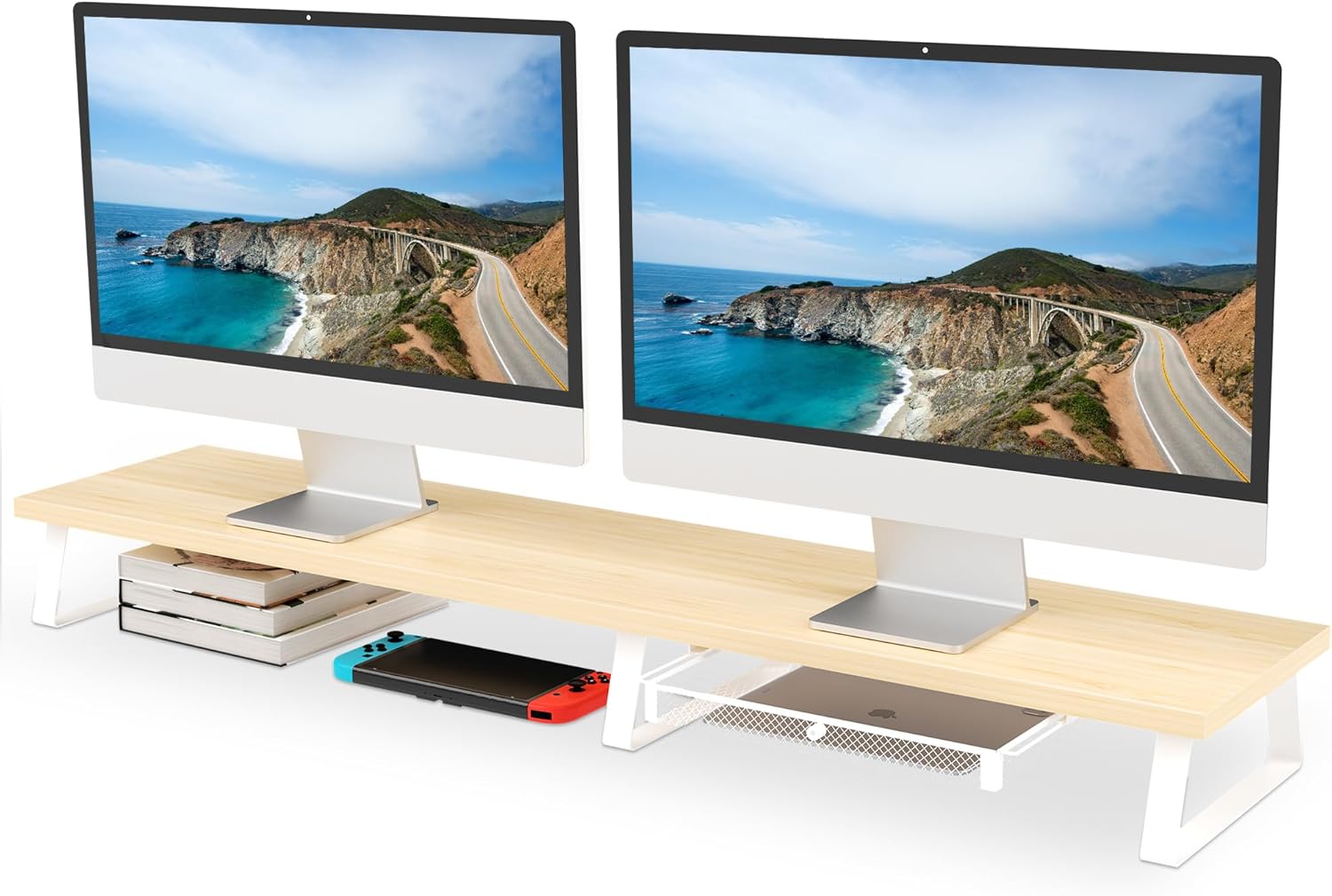 Aothia Supporto Monitor Scrivania con Cassetto, Quercia