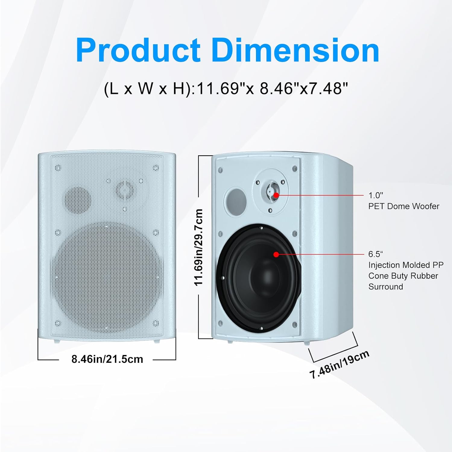 Herdio 6.5'' Diffusori da Esterno Bluetooth 400W, Bianco - immagine 4