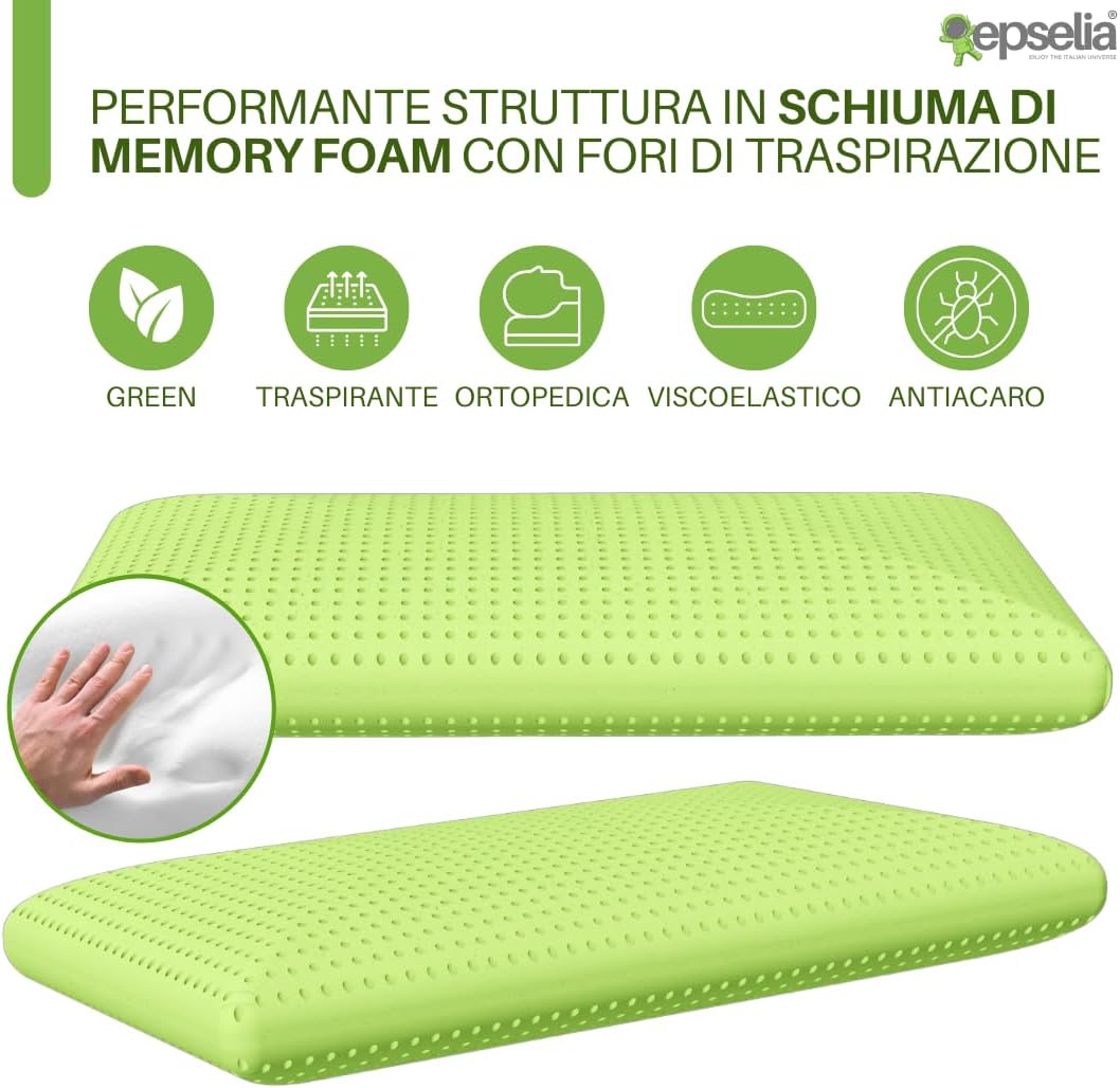 EPSELIA Cuscino Guanciale Memory Foam 70x40 H12 - immagine 4