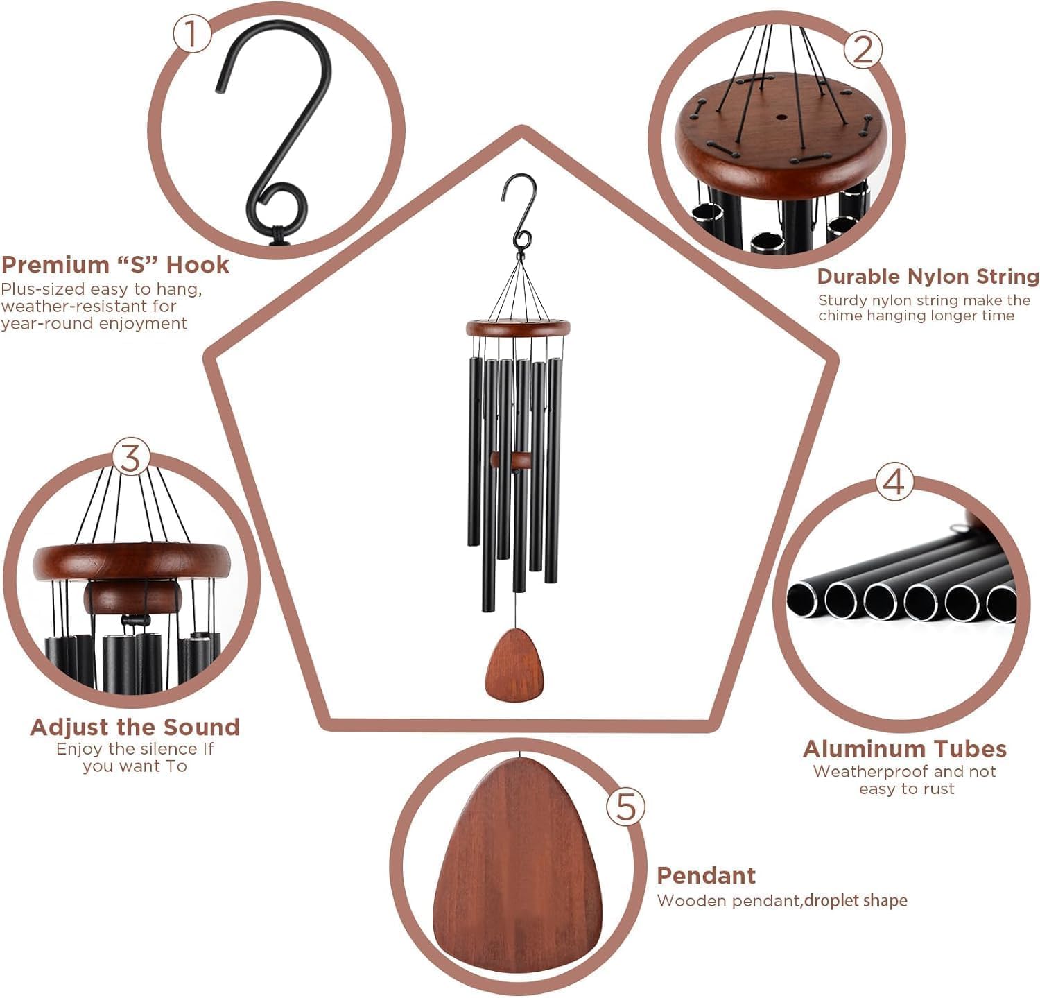 Scacciapensieri in Alluminio 107 cm, 6 Tubi - immagine 4