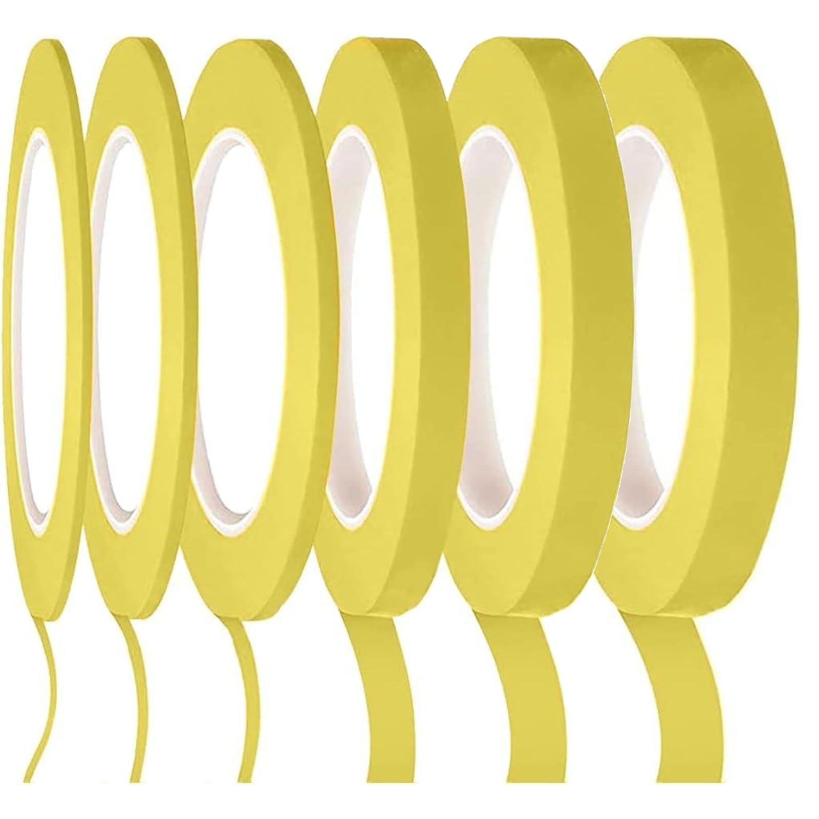 6 Rotoli di Nastro Adesivo,nastro adesivo carta,nastro mascheratura,nastro per mascheratura,Nastro Adesivo Giallo 3/5/7/10/12/15mm,Adatto per Artigianato,carrozzerie e Decorazioni Fai-da-Te