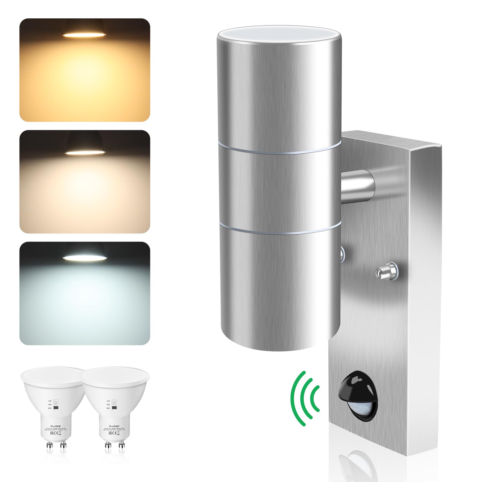 Lampade da Parete LED Acciaio Inox con Sensore di Movimento