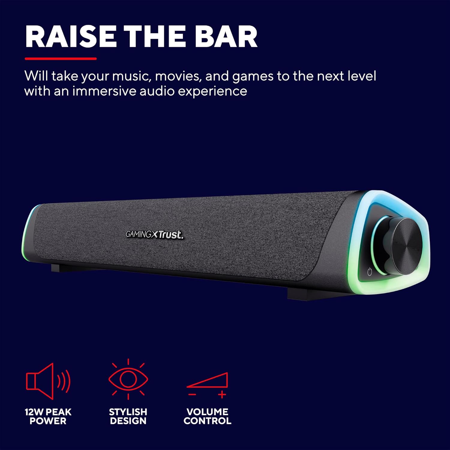 Trust Gaming GXT 620 Axon Soundbar RGB 12W, Nero - immagine 2