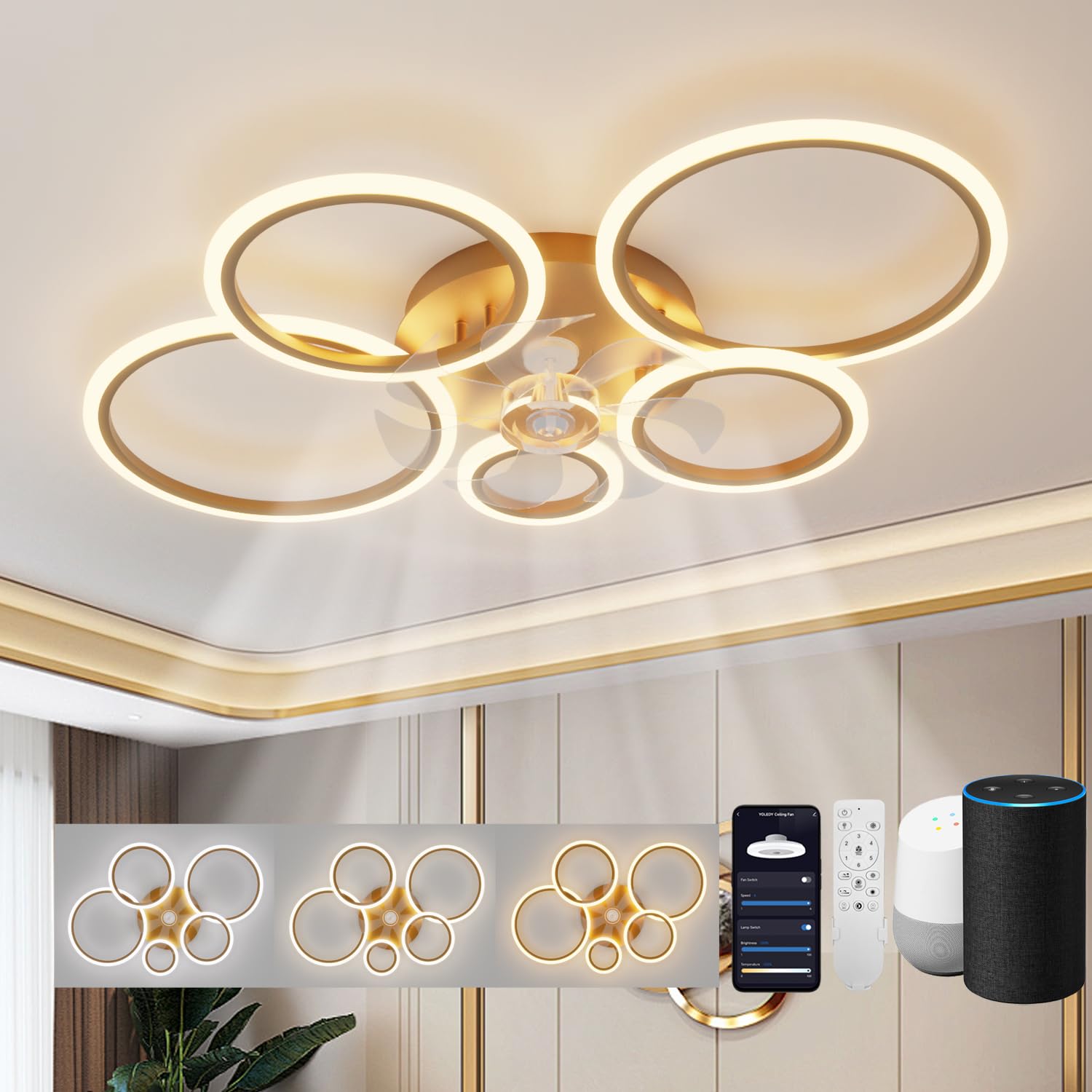 Ycwdcz Plafoniera Ventilatore Soffitto Smart