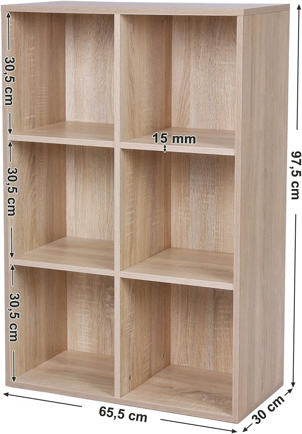 Vasagle Libreria a 6 Cubi 30x65,5x97,5 cm, Naturale - immagine 3