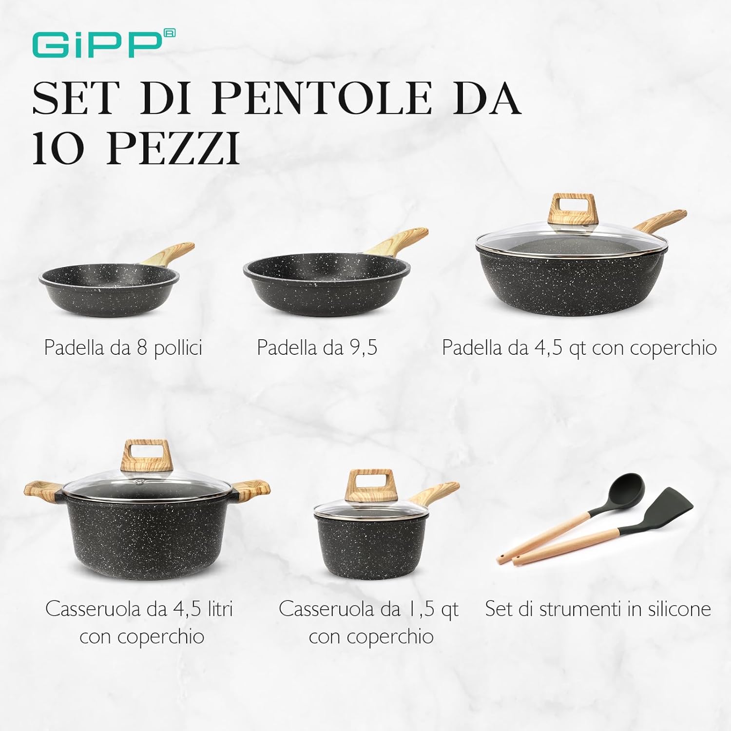 Gipp Set 14 Pentole e Padelle in Granito Antiaderente - immagine 2