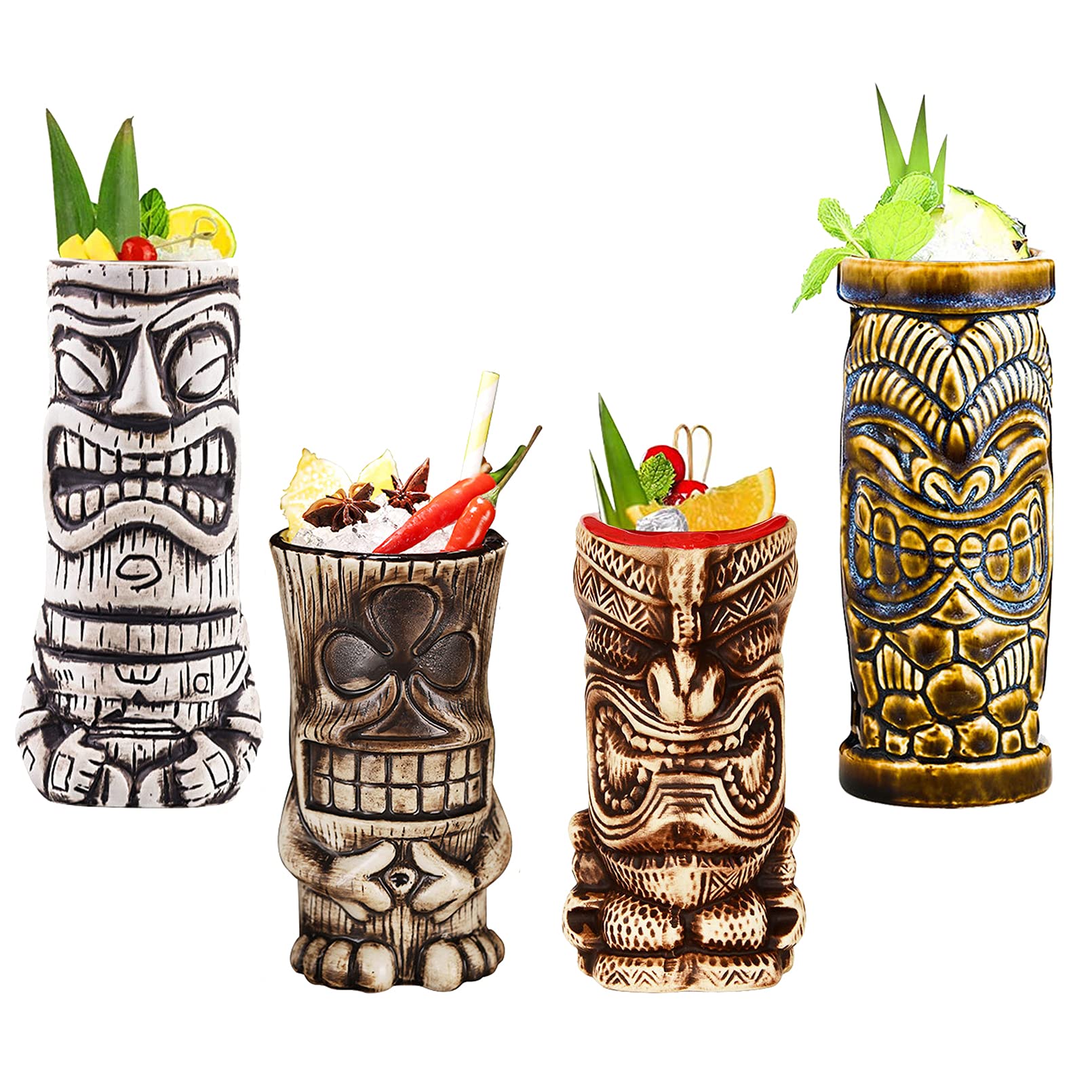 Tiki Mugs Set - Bicchieri da Cocktail in Ceramica (4 pz)