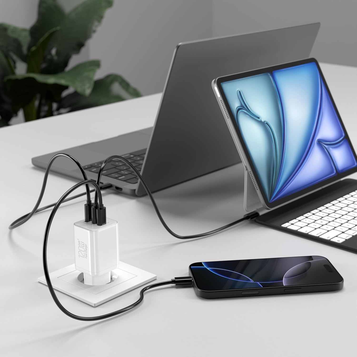 Caricatore USB-C 120W 3 Porte con Alimentatore 65W - immagine 9