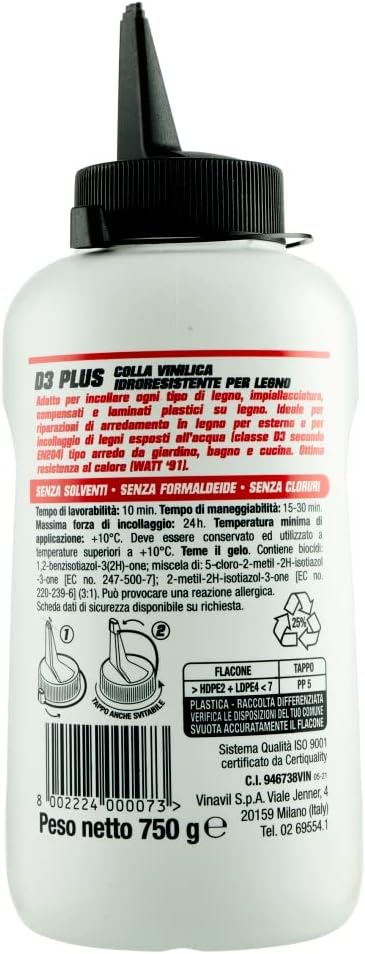 Vinavil Pro D3 Plus 750 G, Trasparente - immagine 2