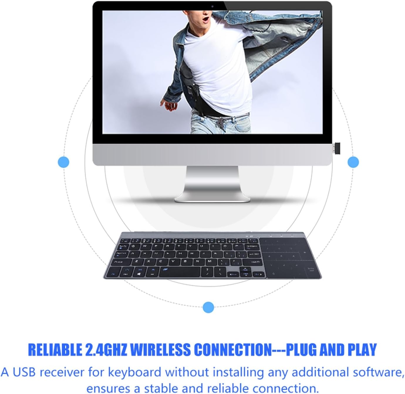 Zerone Mini Tastiera Wireless 2.4Ghz con Touchpad - immagine 4