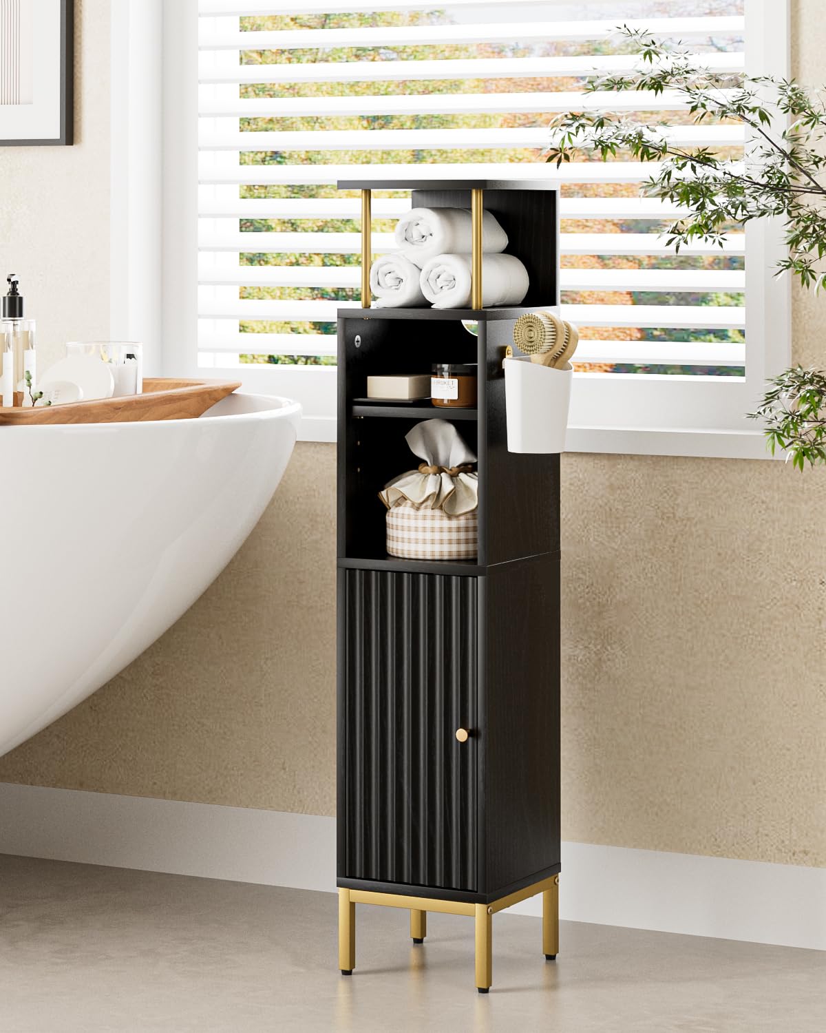 Armadietto Alto da Bagno Autoportante, Nero