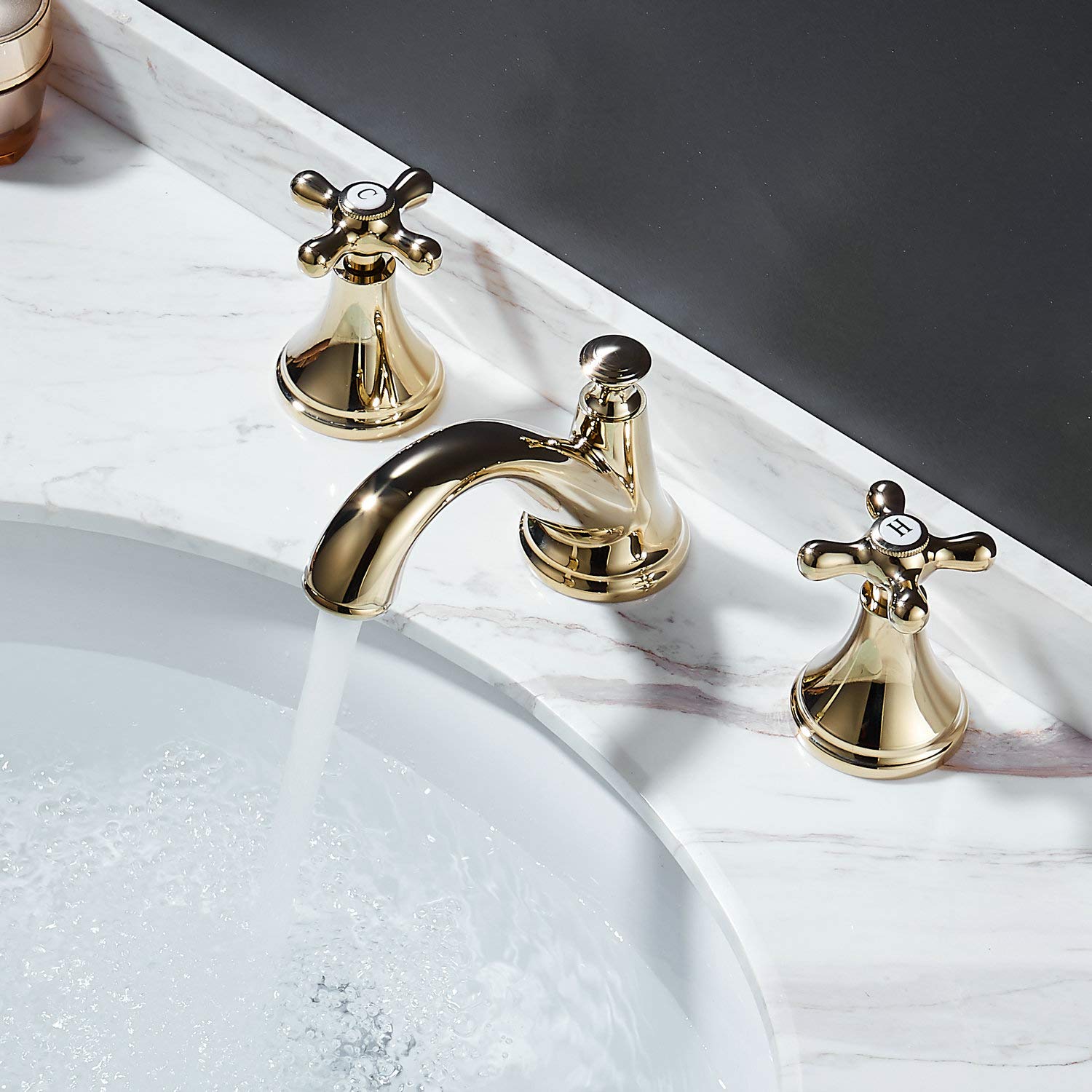 Rubinetto Lavabo MIscelatore Bagno 3 Fori, Oro Lucido