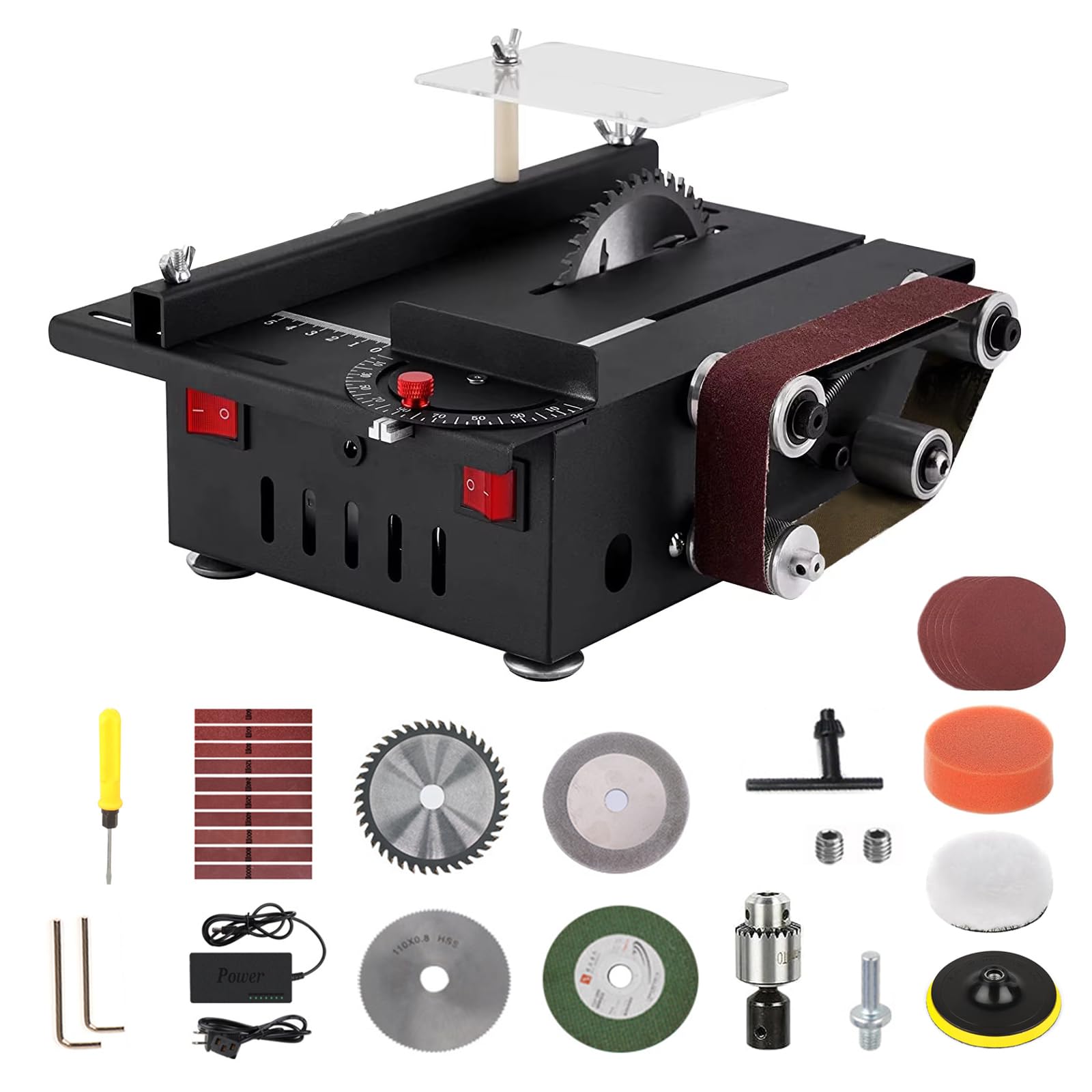 Mini Sega Circolare da Tavolo con Levigatrice a Nastro