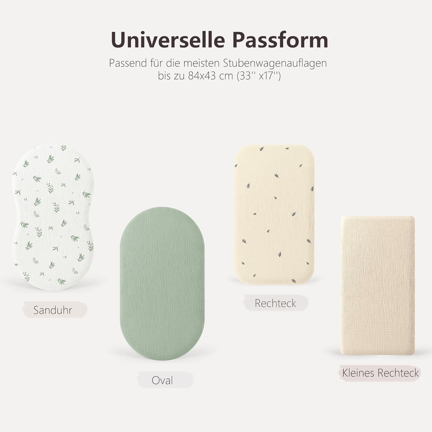 Susurration Set 3 Lenzuola Mussola 84x43cm, Grigio-Verde - immagine 4