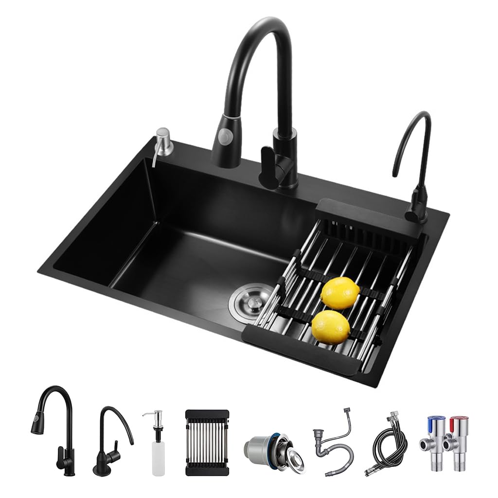 Kelingoud Lavello Cucina Nero Acciaio Inox 1 Vasca