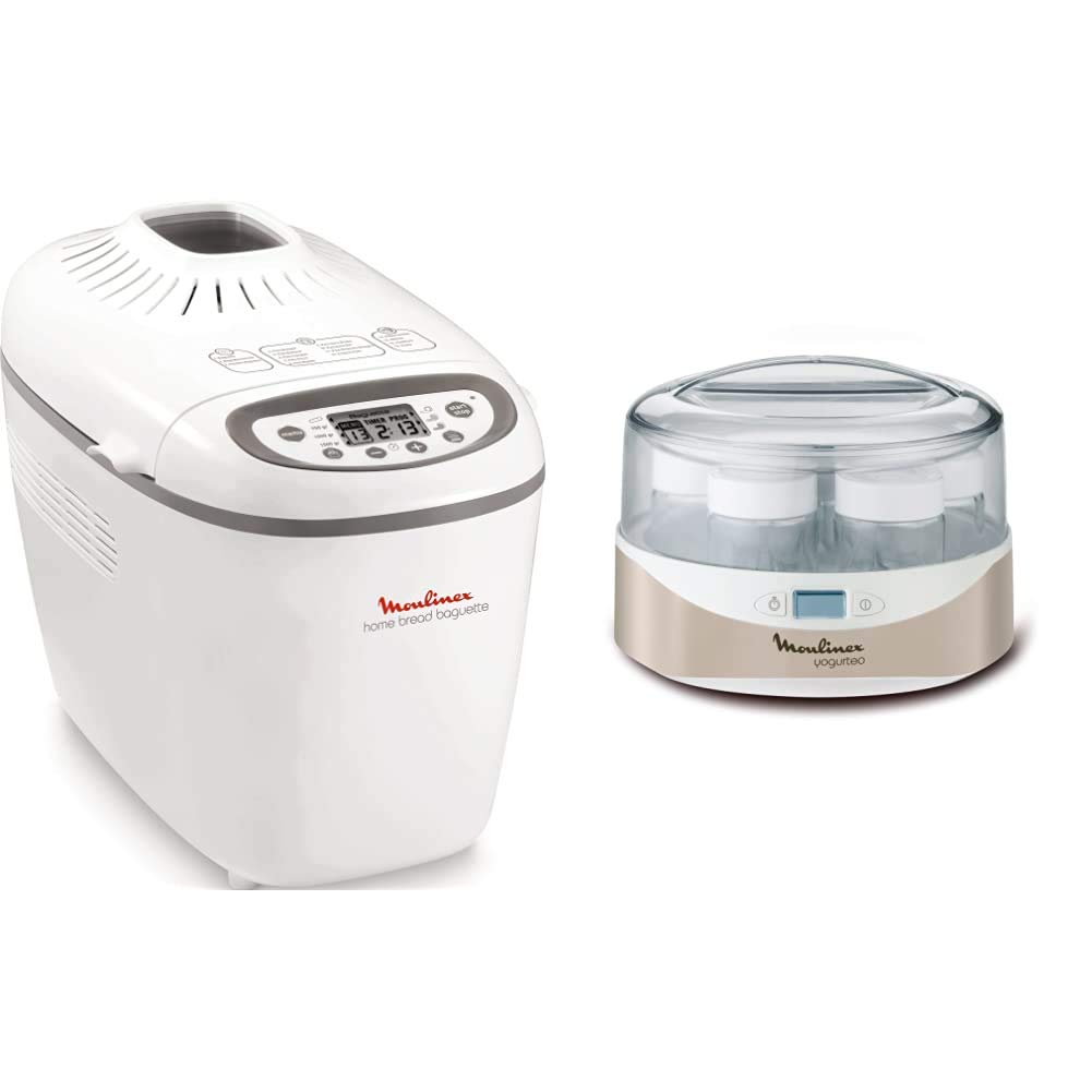 Moulinex OW6101 Home Bread Baguette Macchina del Pane con 16 Programmi Preimpostati, Capacità Extra fino a 1.5 kg,1650 W, 3 velocità & YG231E Yogurteo Yogurtiera con 7 Vasetti in Vetro da 160 ml