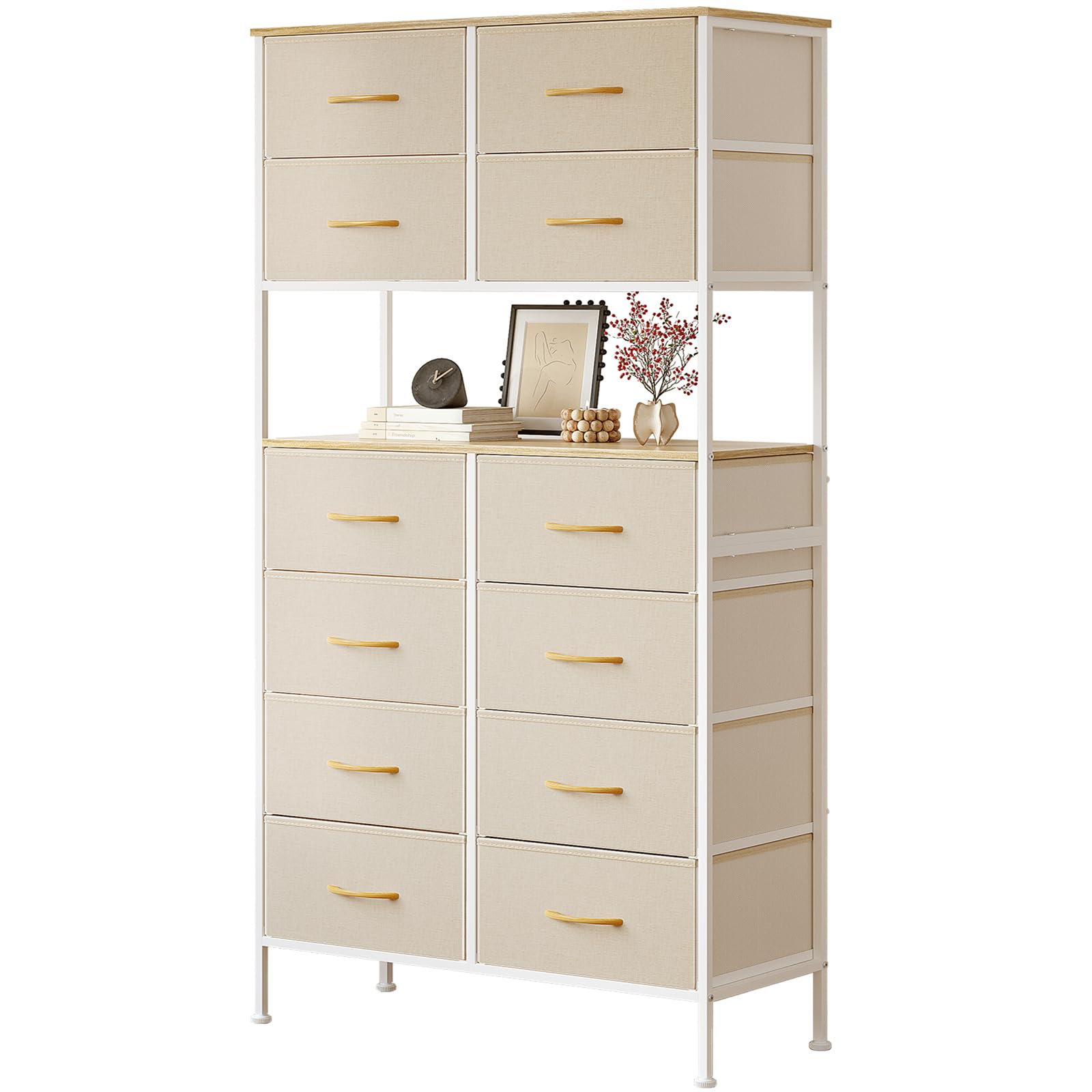 Cassettiera in Tessuto con 12 Cassetti, Beige