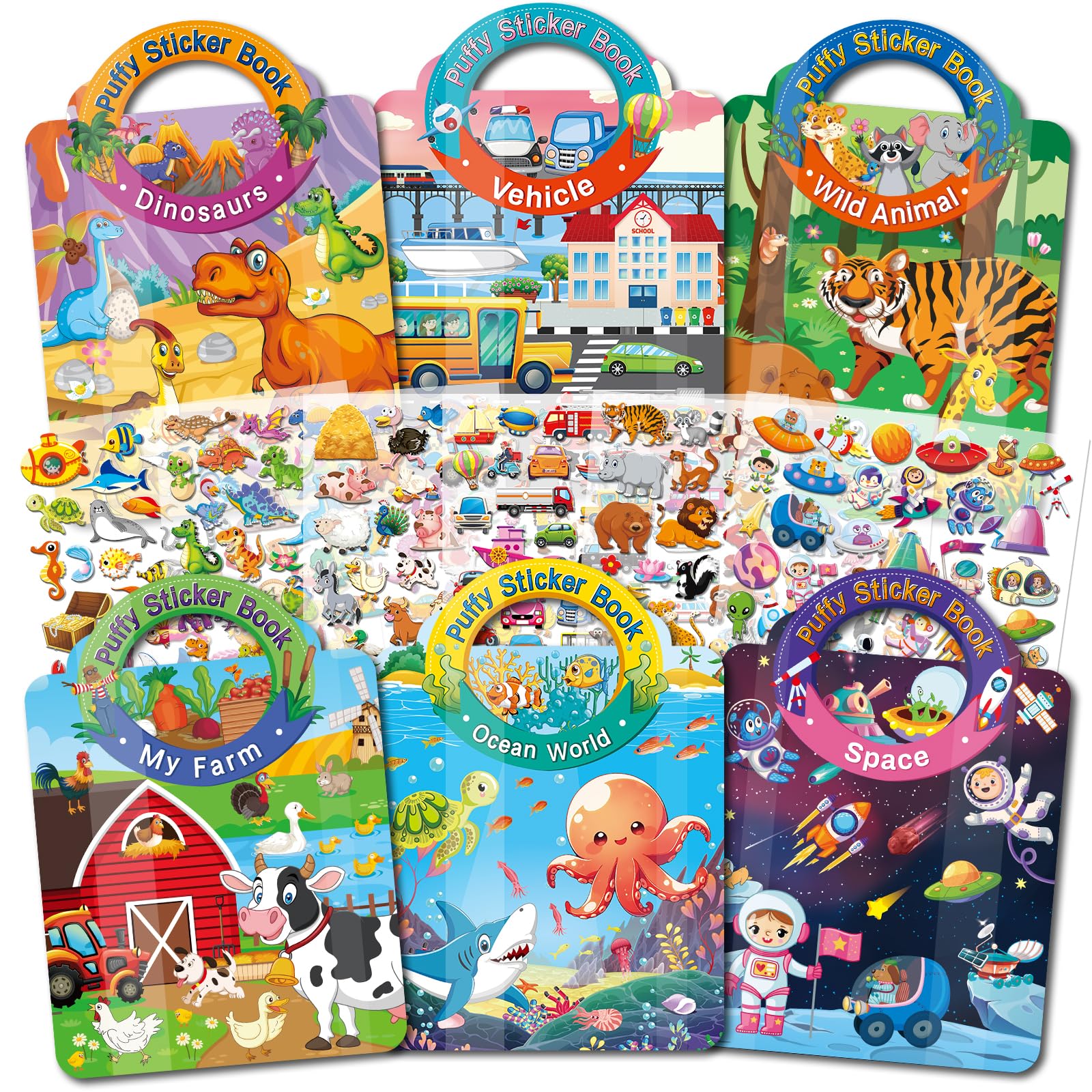 Elfew 6 Pezzi 3D Stickers Riutilizzabili per Bambini