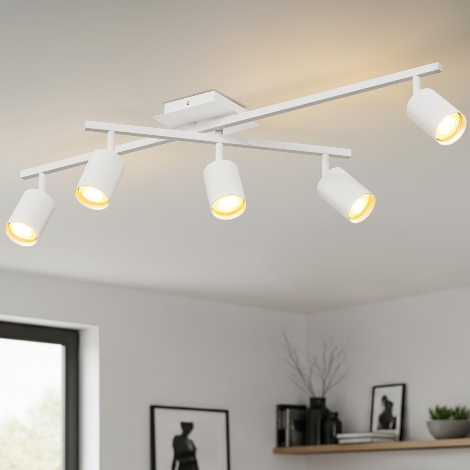 Lvwit Faretti Soffitto Orientabili Bianchi con 5 Attacchi GU10 - immagine 3
