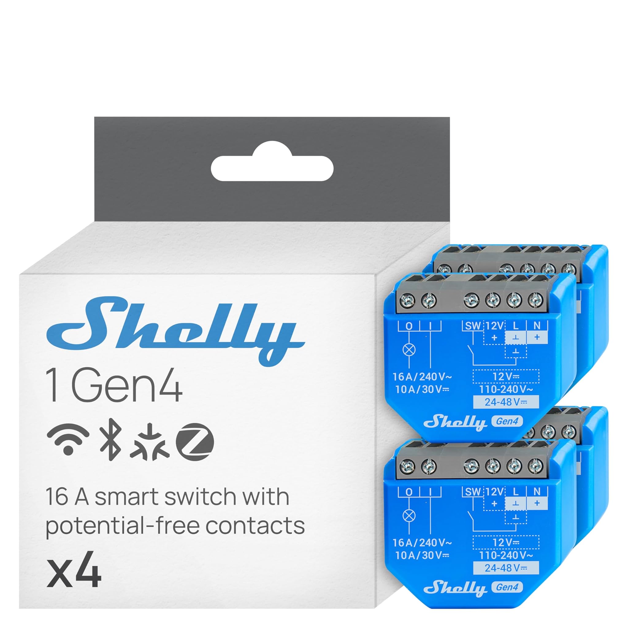 Shelly 1 Gen4 - Interruttore Relè Intelligente Wi-Fi (4 Pezzi)