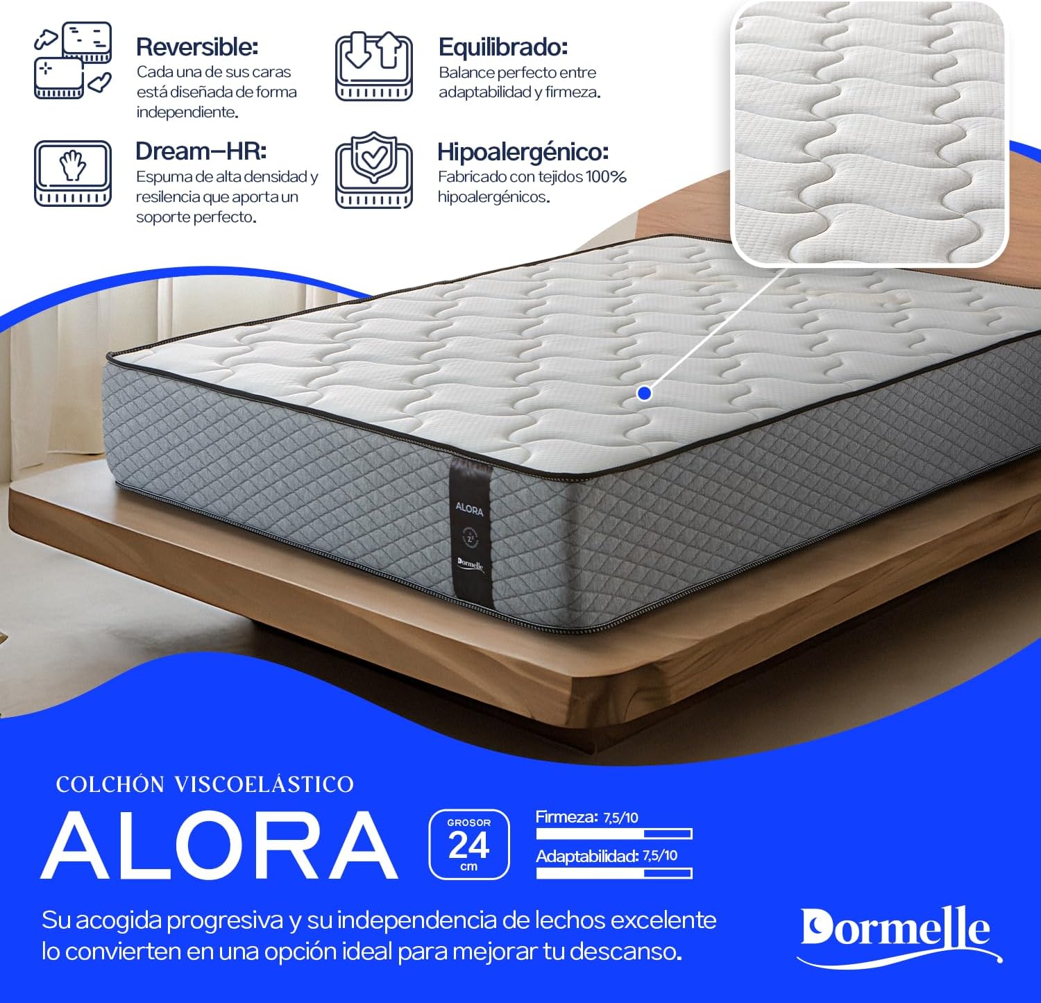 Materasso Viscoelastico Alora 70 x 180 cm, Altezza 24 cm - immagine 6